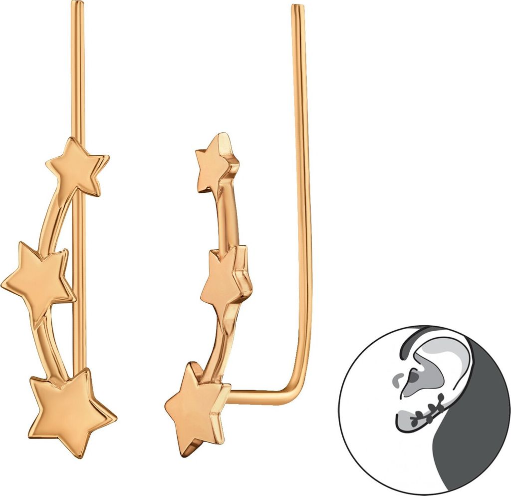 1 Paar Rosévergoldete Sternen-Ear Climber 925 Sterling Silber Ohrstecker Ohrklemme