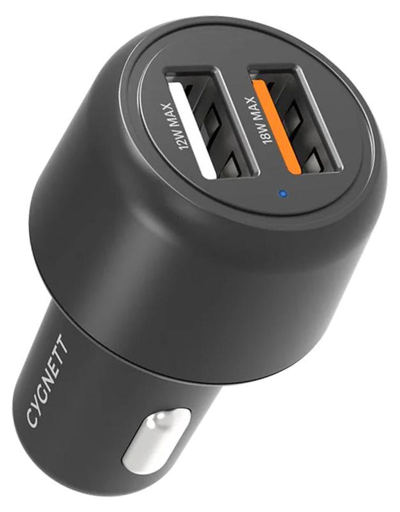 CYGNETT, USB-A Auto Ladegerät 30W Doppelport Schnellladen, Schwarz
