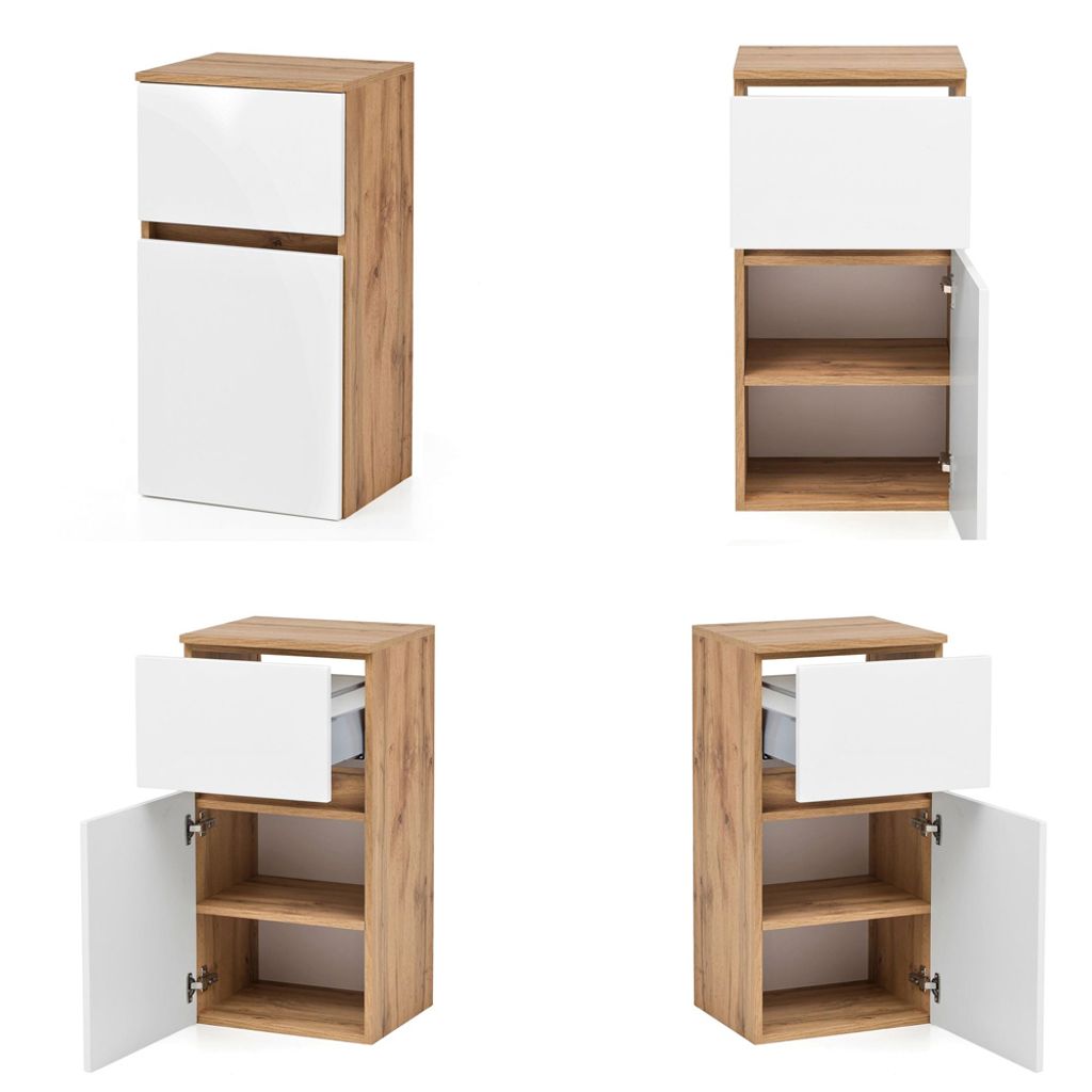 Badezimmer Unterschrank LAURIA-03 in Wotaneiche Nb. mit matt weiß, BxHxT: ca. 40x79x35 cm
