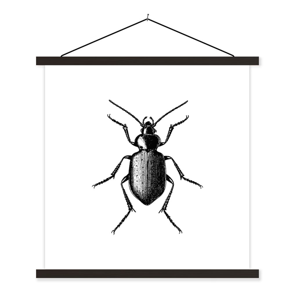 MuchoWow Textilposter Käfer - Tiere - Vintage - Schwarz und weiß 120x120 cm mit schwarzem Rahmen - Aufhängungsset