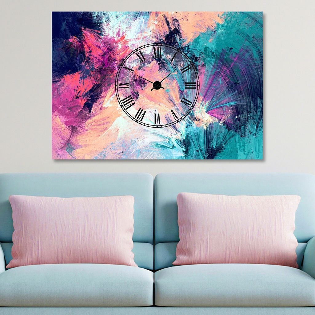 Opviq, ST642367879_70100, Dekorative Wanduhr, Mehrfarbig, 100% BAUMWOLLE, 70 x 100 cm