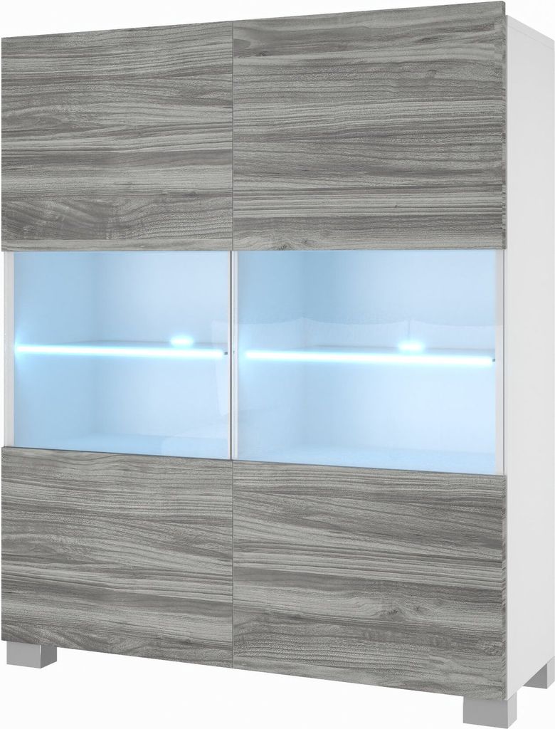 BELINI Kommode Sideboard Wohnzimmer Schlafzimmer Schrank Hochschrank mit LED-Leuchten (Glamour Holz)