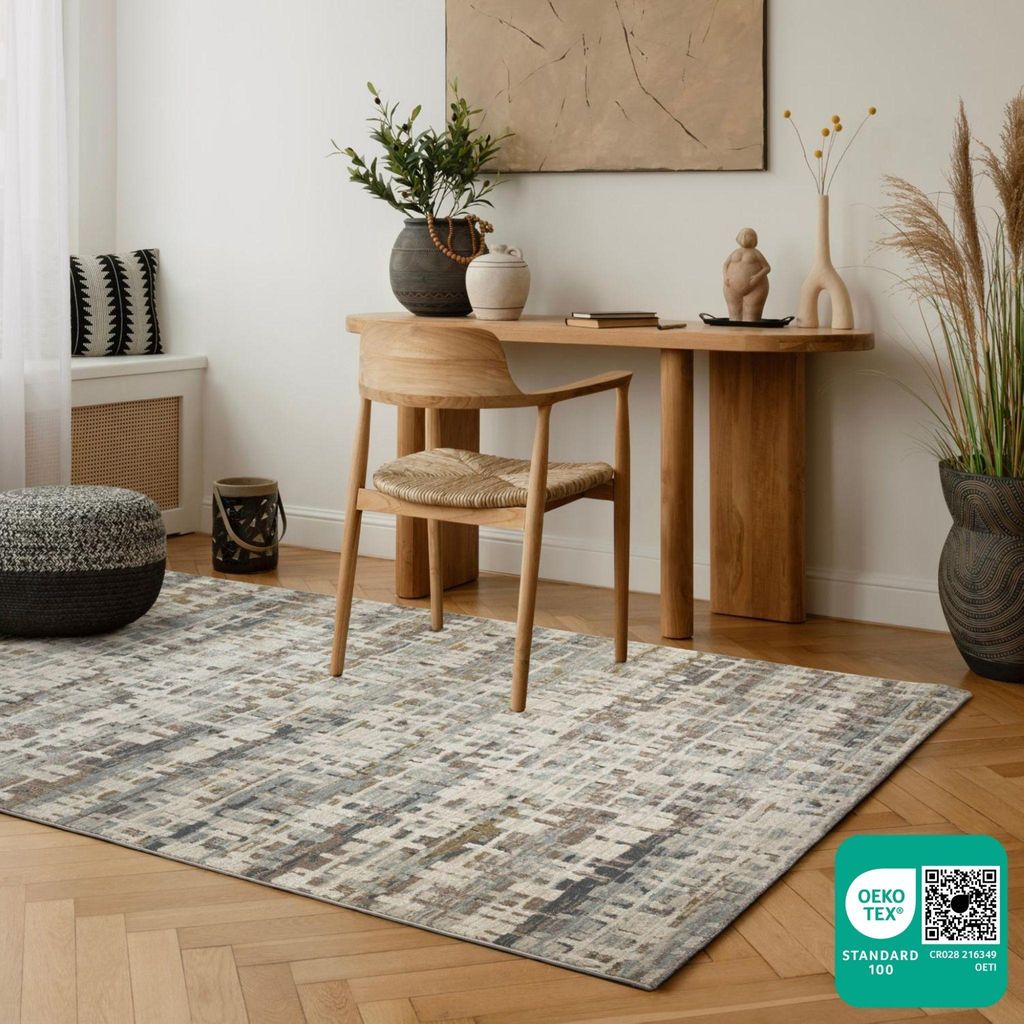 Teppich - Beige - 120x170 cm - Used-Look Muster - Allergikerfreundlich - Waschbar - Geeignet für Staubsaugerroboter - AVINO