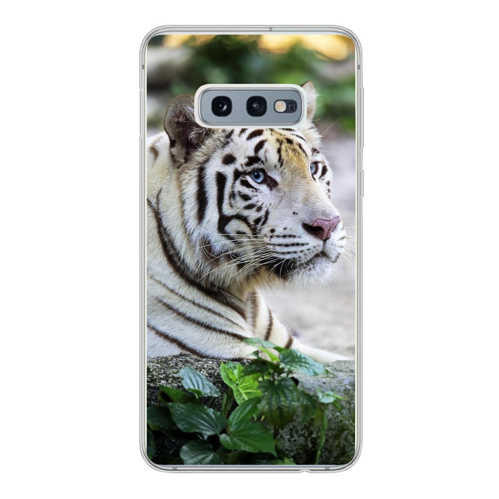 MuchoWow Handyhülle Schutzhülle Hülle für Samsung Galaxy S10e Tiger - Weiß - Sand Silikon Softcase Handy Hülle - Handy