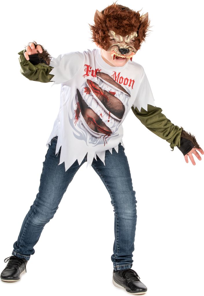 Werwolf-Kostüm für Kinder Halloween-Kostüm weiss-braun - Produktbild 