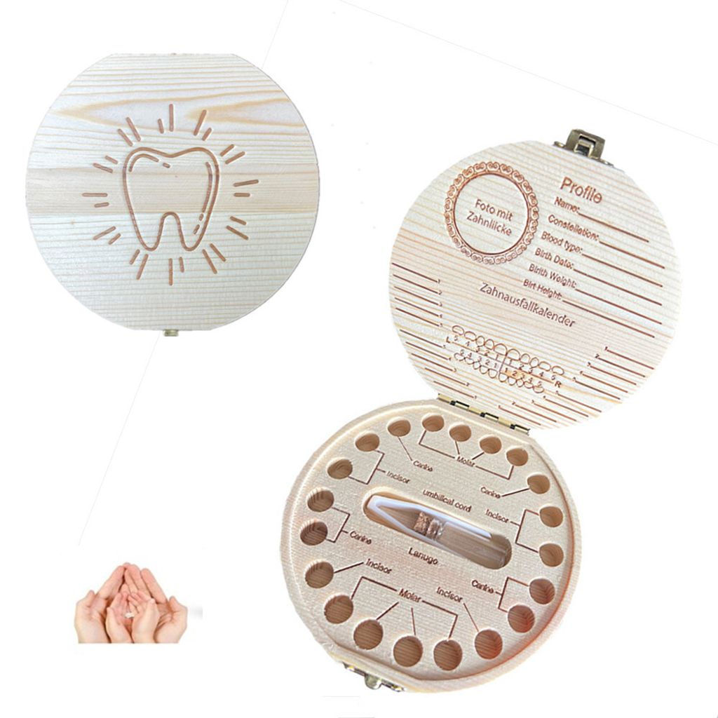 Zahndose Milchzahndose Holz Zahndose Mädchen & Jungen,Milchzähne Box Aufbewahrungsbox mit Display Funktion