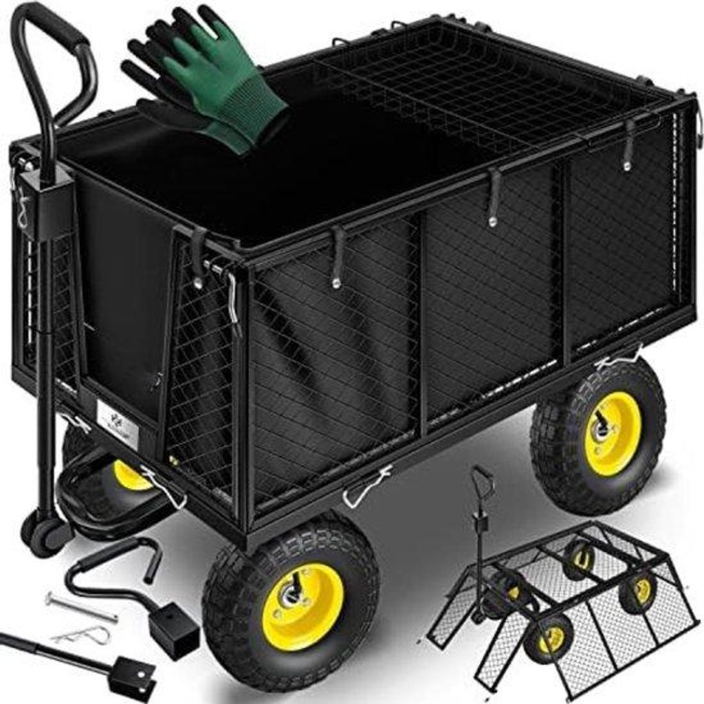 Multifunktionaler Transportwagen aus Metall mit Stange für Garten, Baustelle und Ausflüge