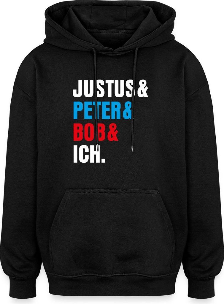 Spreadshirt Die Drei ??? Justus& Peter& Bob& Ich Uni Oversize Hoodie, M, Schwarz