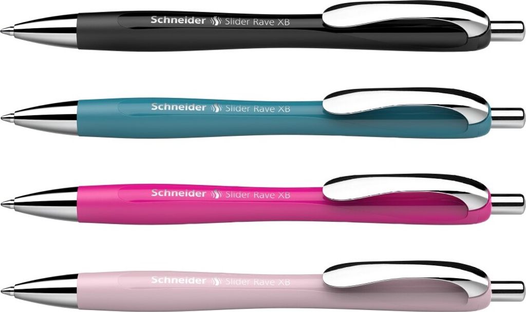 3 + 1 GRATIS: Schneider Kugelschreiber Slider Rave XB farbsortiert Schreibfarbe blau, 3 St. + GRATIS 1 Slider Rave XB schwarz