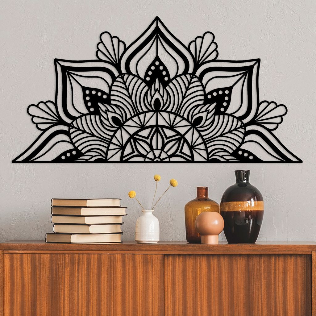Wallity, Mandala-S-1, Wanddeko, Schwarz, Metall, 118 x 59 x 1,5 cm