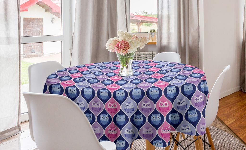 ABAKUHAUS Tier Runde Tischdecke, Vertikal Sleeping Owls, Kreis Tischdecke Abdeckung für Esszimmer Küche Dekoration, 150 cm, Rosa Violett Blau