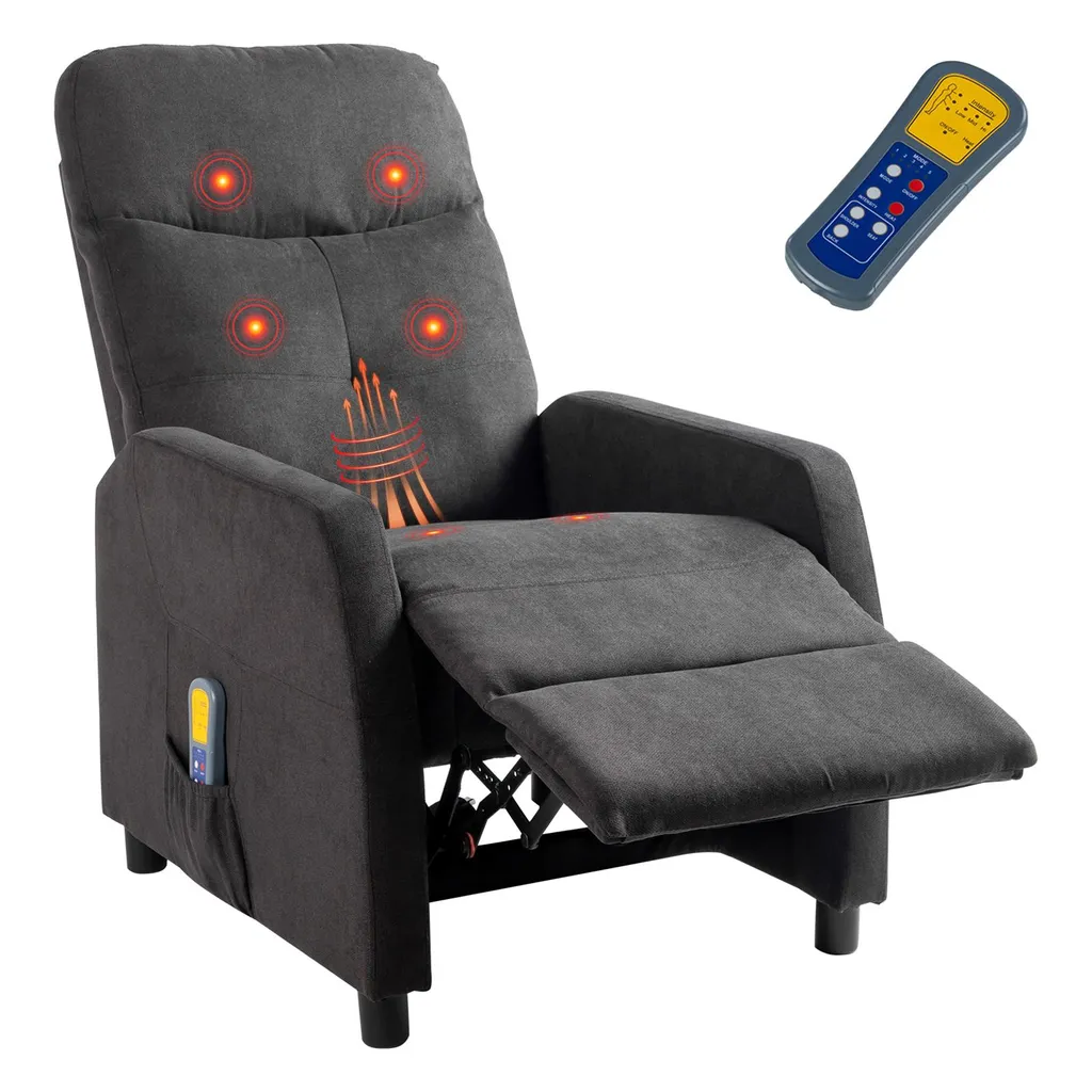 Fauteuil de massage contre le mal de dos avec dossier chauffant gris foncé