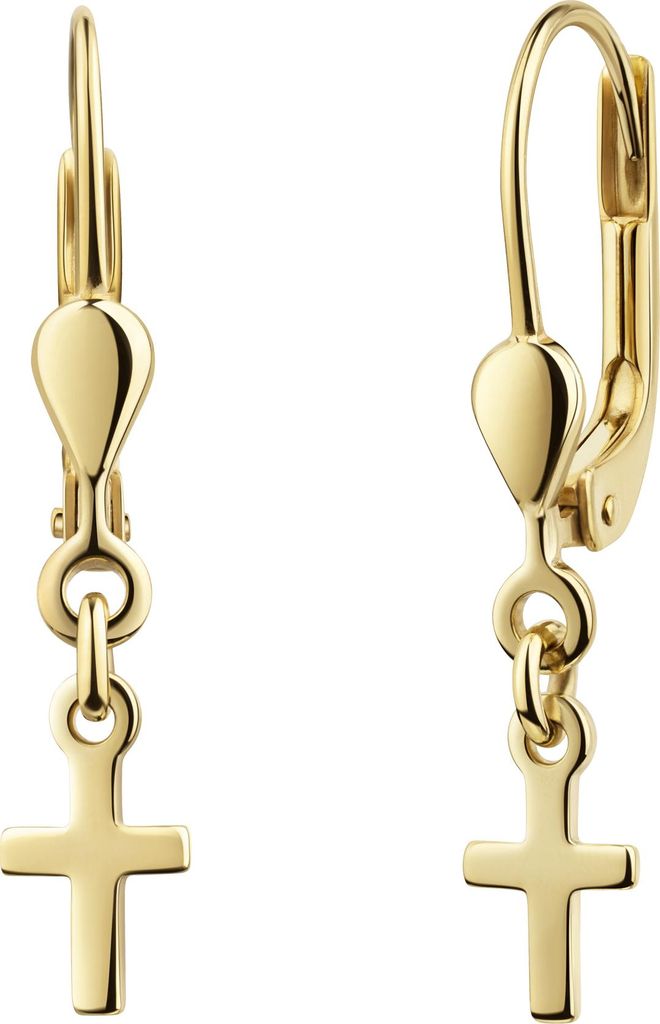 Kleine Kreuz Ohrhänger Gold 333 für Damen und Herren 2 Stück. Gelbgold 8 Karat Ohrschmuck mit Schmuck-Etui + Echtheitszertifikat