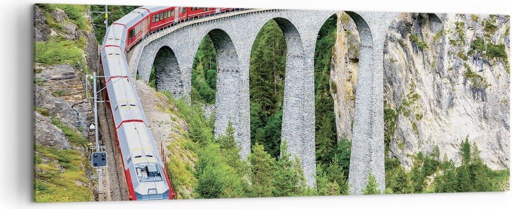 Bild auf Leinwand - Leinwandbild - Einteilig - Viadukt Landwasser Zug - 140x50cm - Wand Bild - Wanddeko - Wandbilder - Leinwanddruck - Bilder - Wan...