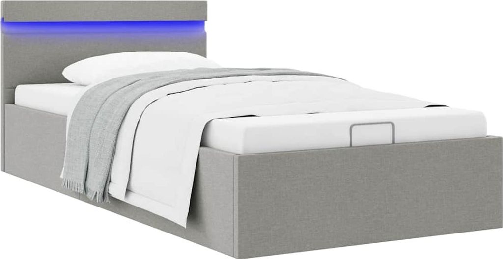 "Rabatt" Bettrahmen Hohe Qualität, Bettgestell moderne, mit Bettkasten Hydraulisch LED Hellgrau Stoff 90x200 cm - Klassische Betten CC2181