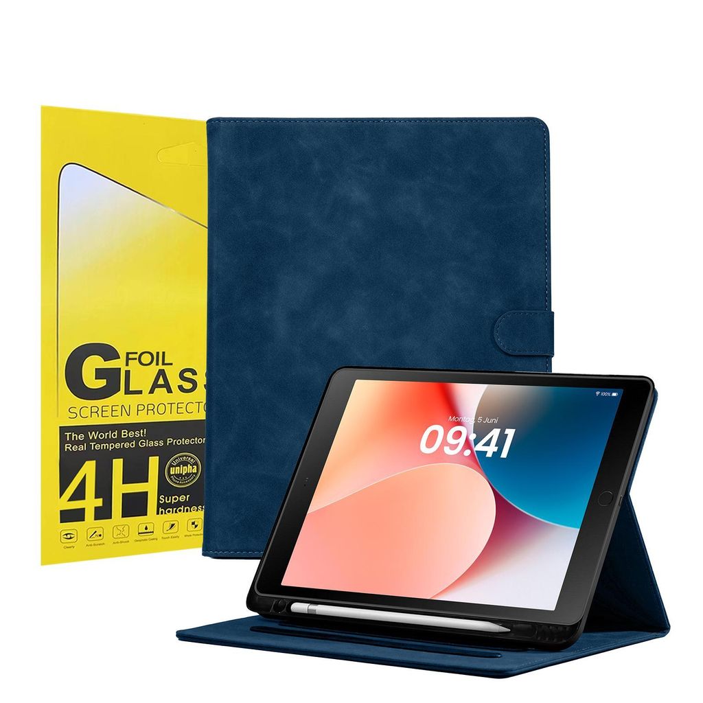 LBH Tablet Schutzhülle + 2x 4H Displayfolie für Apple iPad 7/8/9. Gen 10.2 Zoll Cover Case Schutz Tablet Farbe: Blau
