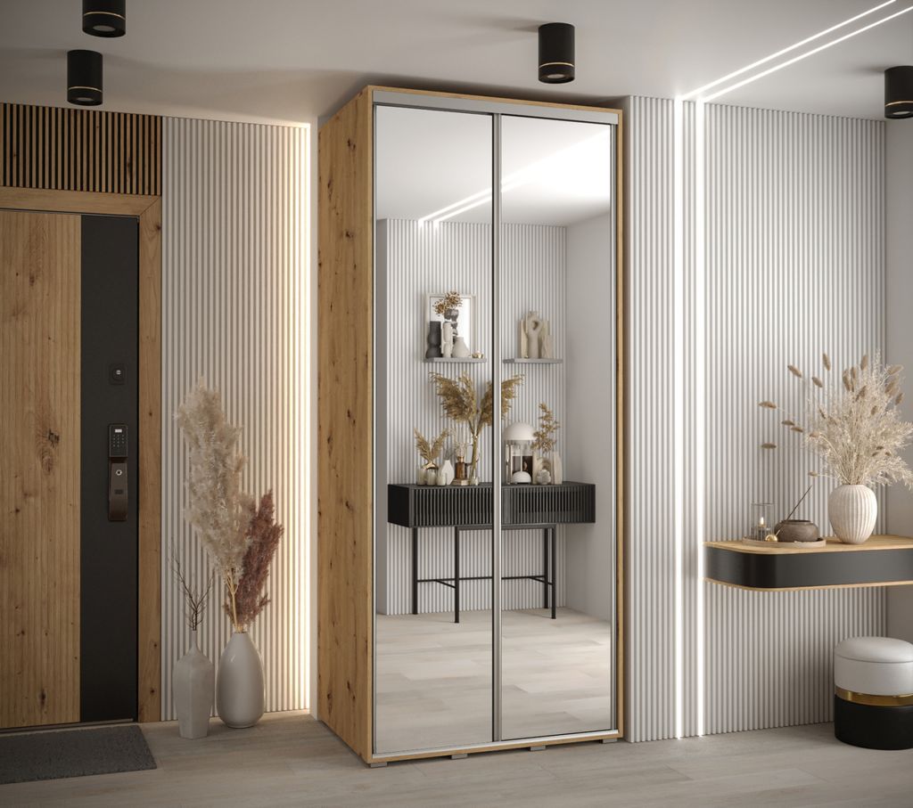 Kleiderschrank YVONA 2 - 120/60 cm, Eiche handgefertigt / Silber