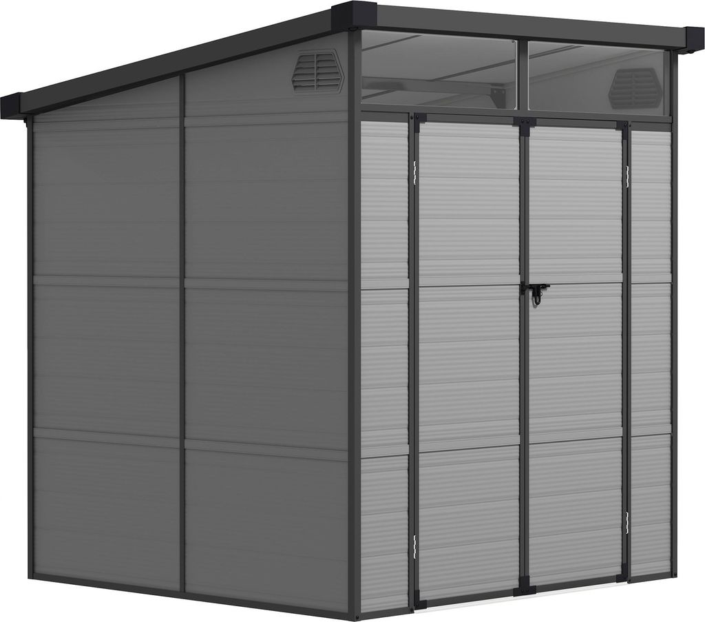 Outsunny Kunststoff Gerätehaus 3,24m³ Pultdach abschließbare Tür wetterfest Gartenhaus 190x191x215cm Hellgrau Outdoor