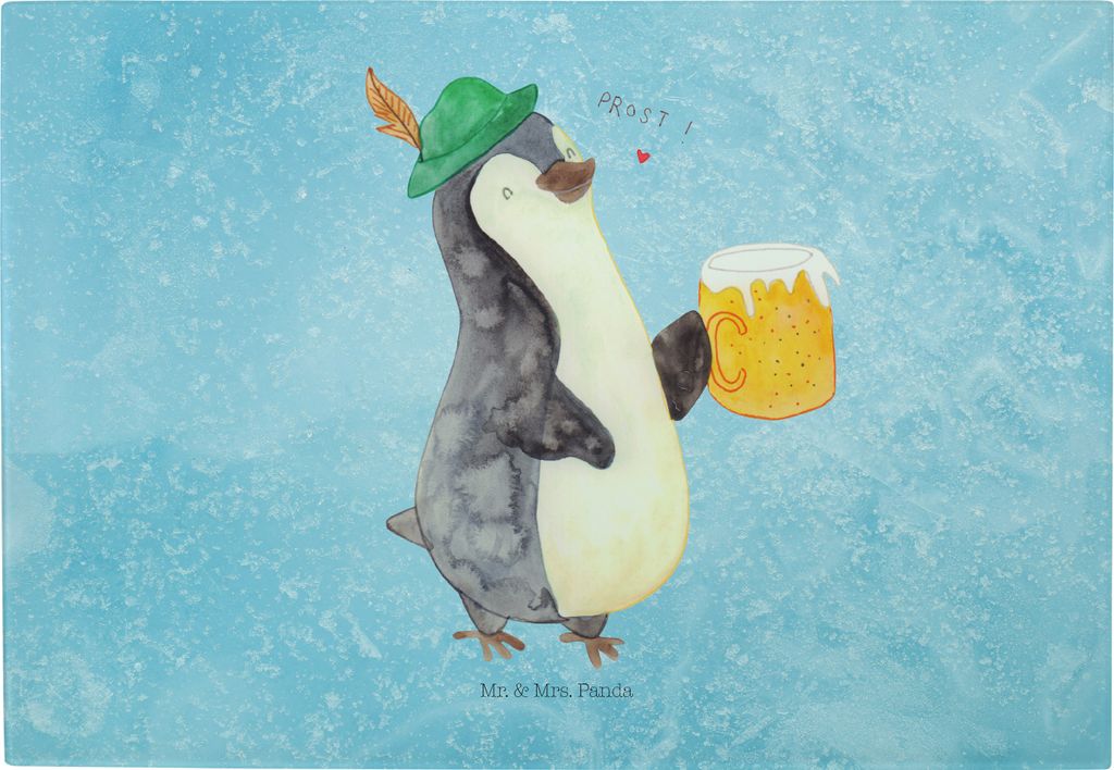 Mr. & Mrs. Panda Schneidebrett Pinguin Bier - Eisblau - Geschenk, Servierplatte, Hackbrett, , Glas-Schneidebrett, Glas, Beschwippst, Design