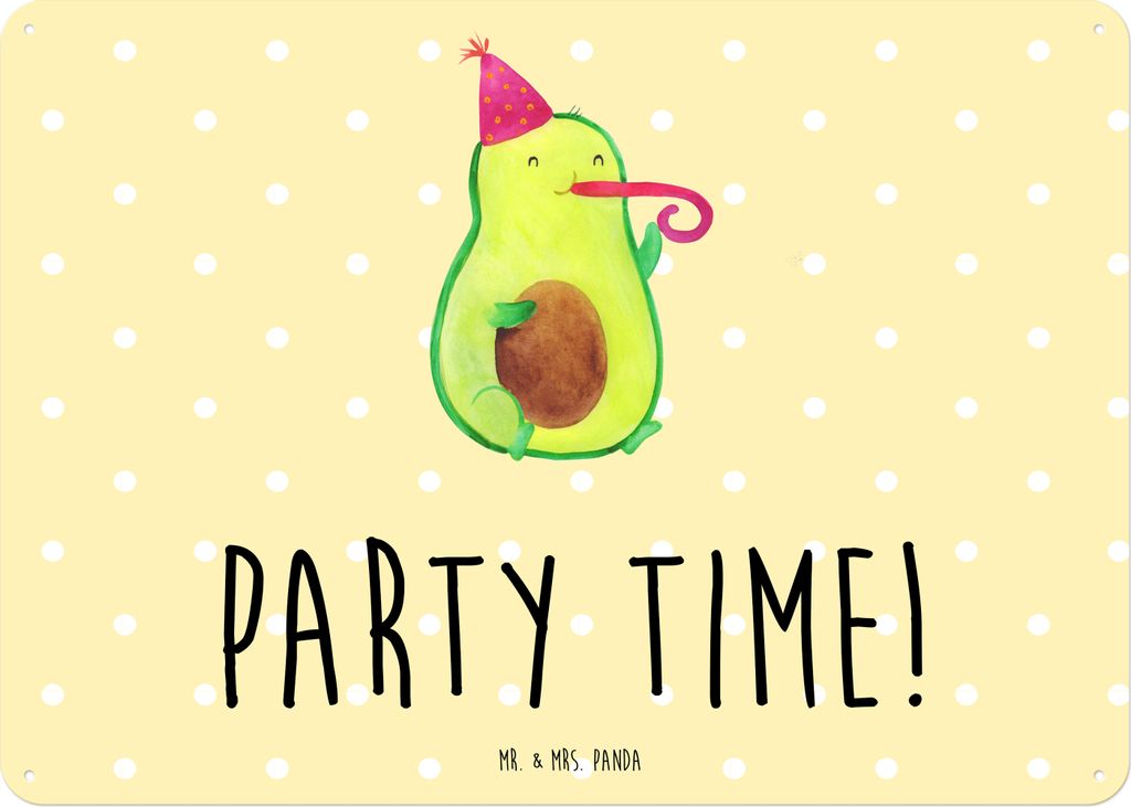 Mr. & Mrs. Panda tafel Avocado Party Zeit DIN A5 - Gelb Pastell - Geschenk, Wandbild, Schulabschluss, Blechschild, Happy Birthday, Geburtstag, wand...