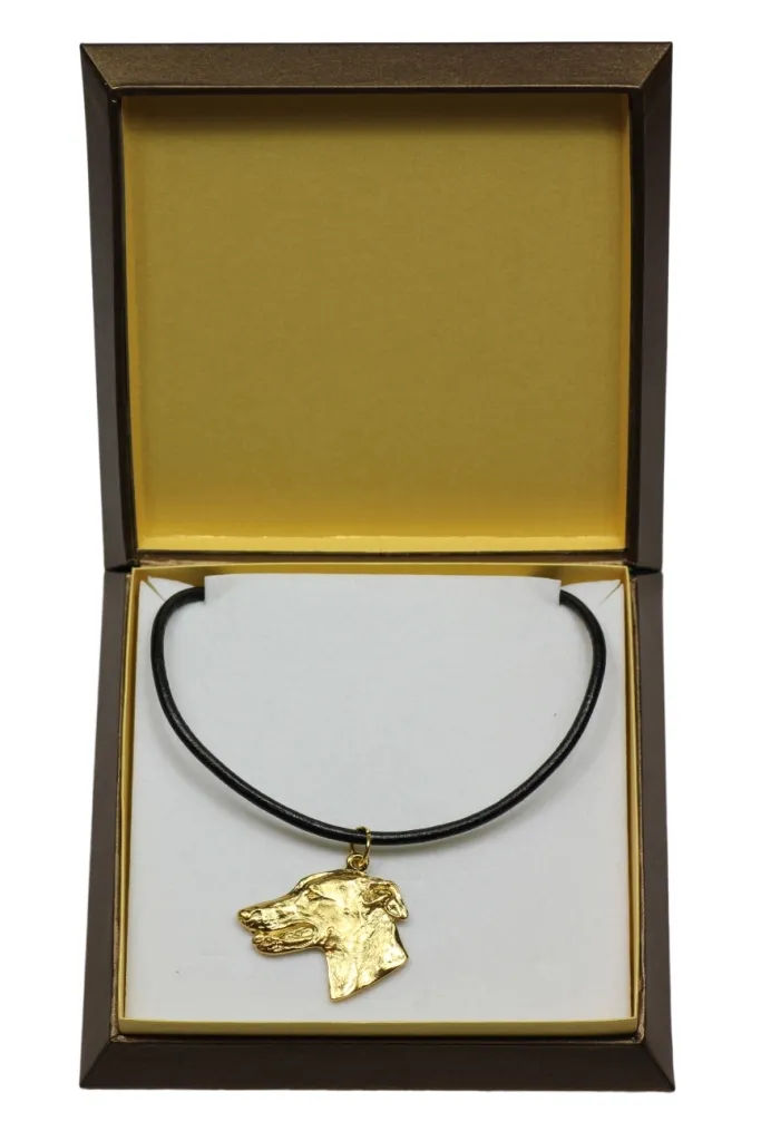 Collier lévrier Greyhound plaqué or et pendentif Art-Dog en coffret