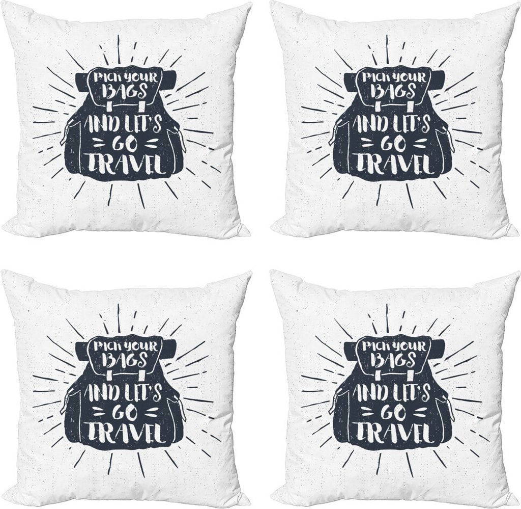 ABAKUHAUS Reise Kissenbezug Set (4 Stück), Packen Sie Ihre Koffer und Lets Go, Moderner Doppelseitiger Digitaldruck, 60 cm x 60 cm, Charcoal Grau ...