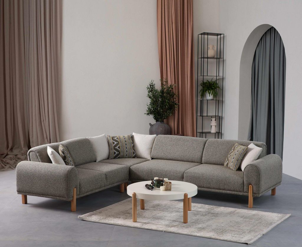Villa Möbel Adonis Ecksofa Farbe: Grau Langer Schenkel:Rechts mit Relax-/Bettfunktion durch umklappbare Rückenlehne