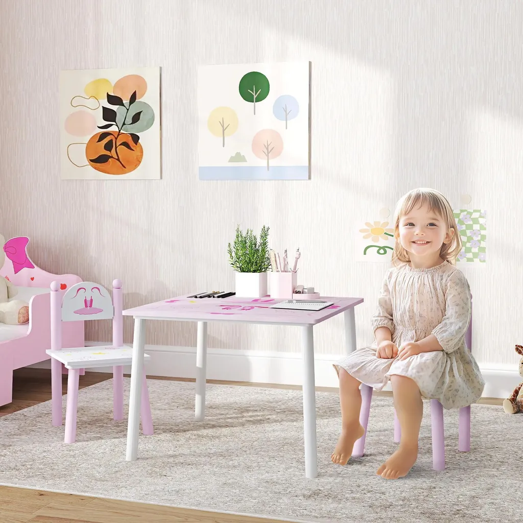 Table d'activités avec chaises pour fille 2-5 ans rose et blanc - 2