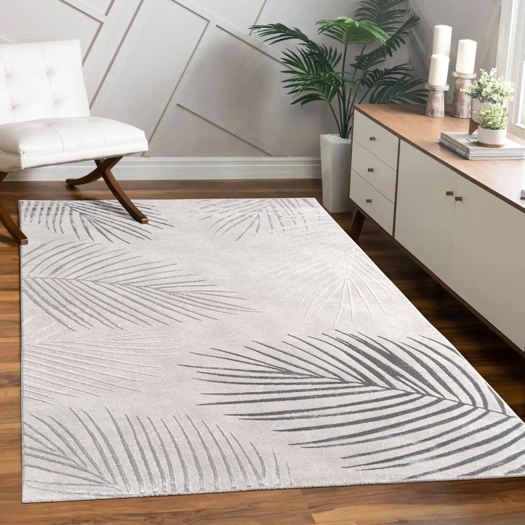 Teppich Wohnzimmer Kurzflor Blätter Floral Regenbogen Produktbild 