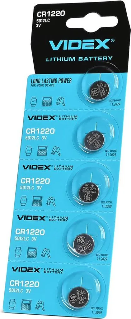 VIDEX CR1220 Piles Lithium 3V Longue Durée Haute Densité Paquet de 5