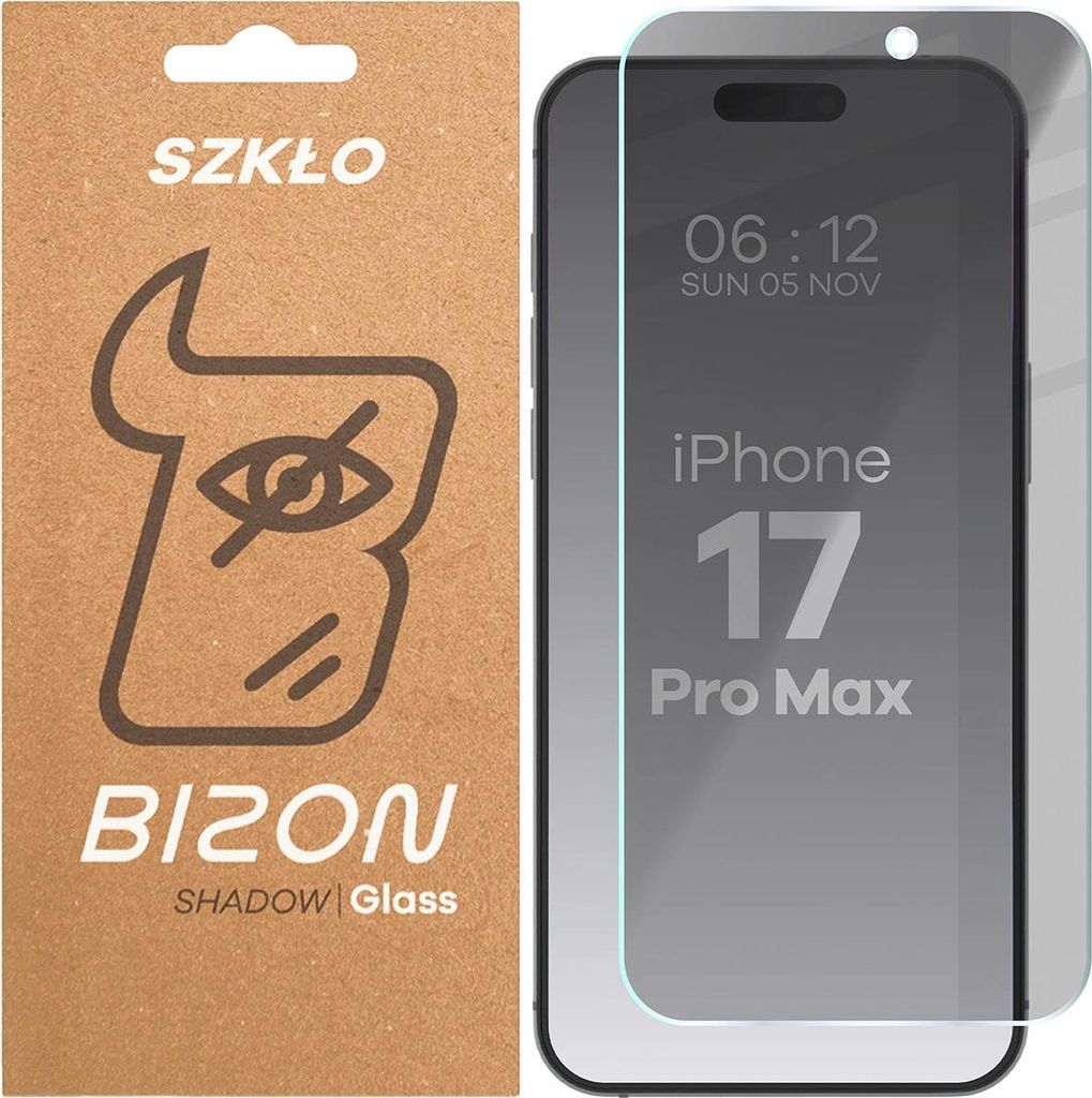 Gehärtetes Glas mit Privatschutzfilter für iPhone 17 Pro Max, Bizon Glass Clear Shadow, getönt