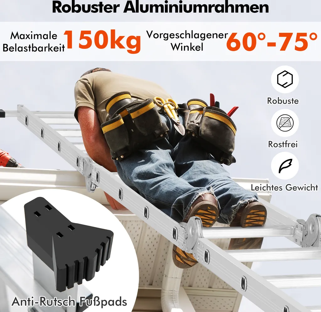 Échelle transformable 7 en 1 aluminium robuste 150kg longueur 3,7m