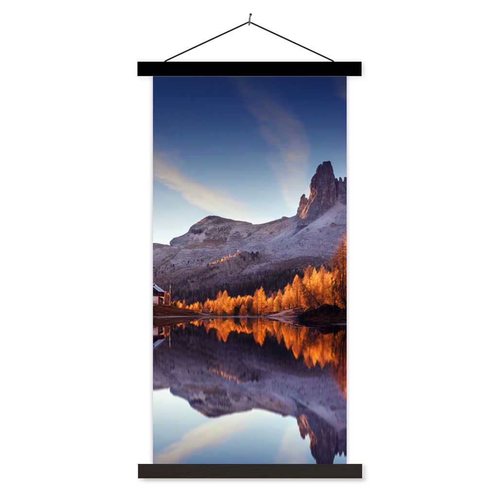 MuchoWow Textilposter Berge - Bäume - Herbst - See - Natur 60x120 cm mit schwarzem Rahmen - Magnete