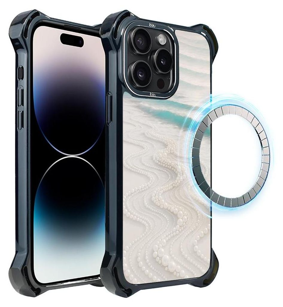 Schutzhülle für das iPhone 14 Pro Max, MagSafe-kompatibel, verstärkte Ecken, schwarz, Meer, Strand