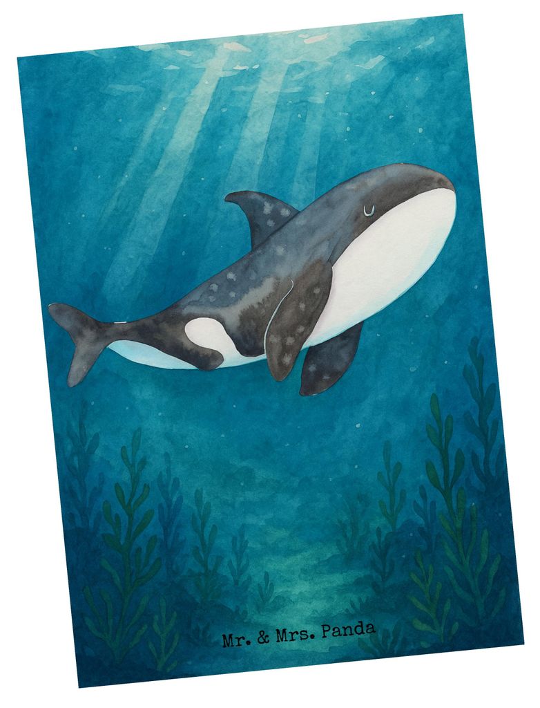 Mr. & Mrs. Panda Postkarte Orca Design - Weiß - Geschenk, Postkarten, Büro, Ansichtskarte, Motivation, Orcas, Meer, Arbeit, Ansichtskarten, Gruß...