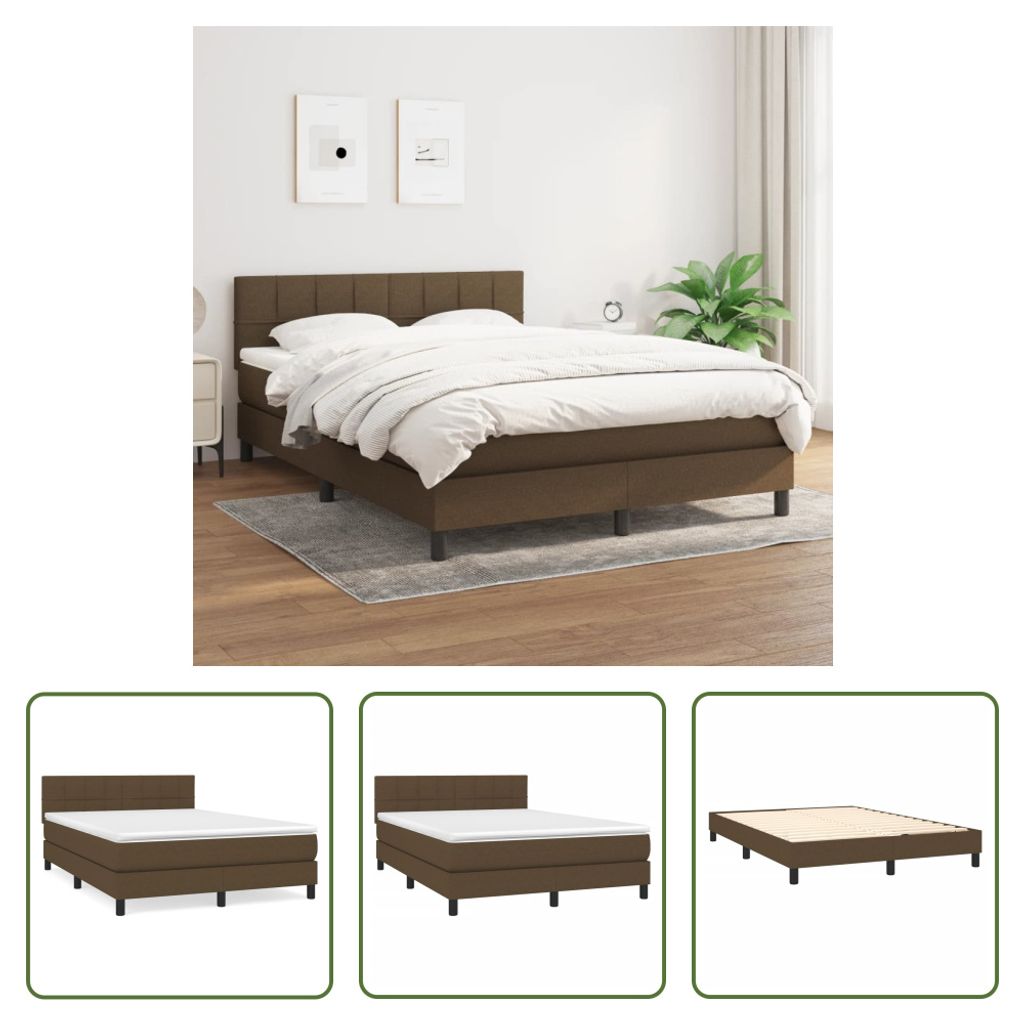 The Living Store Boxspringbett mit Matratze Dunkelbraun 140x200 cm Stoff