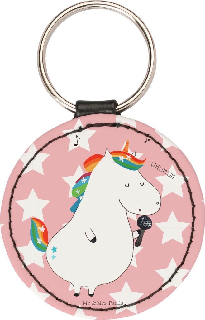 Mr. & Mrs. Panda Anhänger Einhorn Sänger - Rot Pastell - Geschenk, Konfetti, mini schlüsselanhänger, Disco, Fest, Geburtstag, Taschenanhänger,...