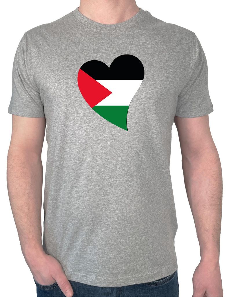 Huuraa Herren T-Shirt Palästina Flagge Herz S Sport Grey Bio Baumwolle Fairtrade Herrenshirt Geschenkidee