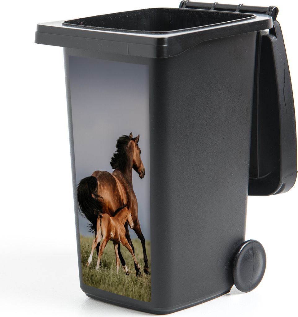 MuchoWow Mülltonnenaufkleber Tiere - Pferde - Fohlen 38x80 cm - Behälteraufkleber - Mülleimer-Aufkleber - Container-Aufkleber