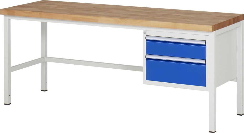 Werkbank mit 2 Schubladen - Teilauszug - 150:1 / 210:1 - 840 x 2.000 x 700 mm (HxBxT) - Traglast 1.250 kg - Buche