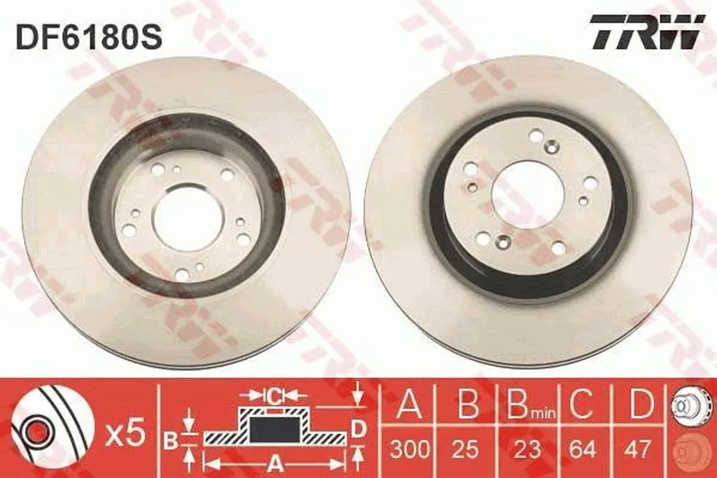 Disque de frein TRW DF6180S OE 45251S9AE50 pour Civic et CR-V II
