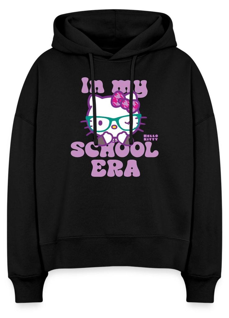 Spreadshirt Hello Kitty Schulkind In My School Era Frauen Boxy Organic Hoodie, L, Schwarz