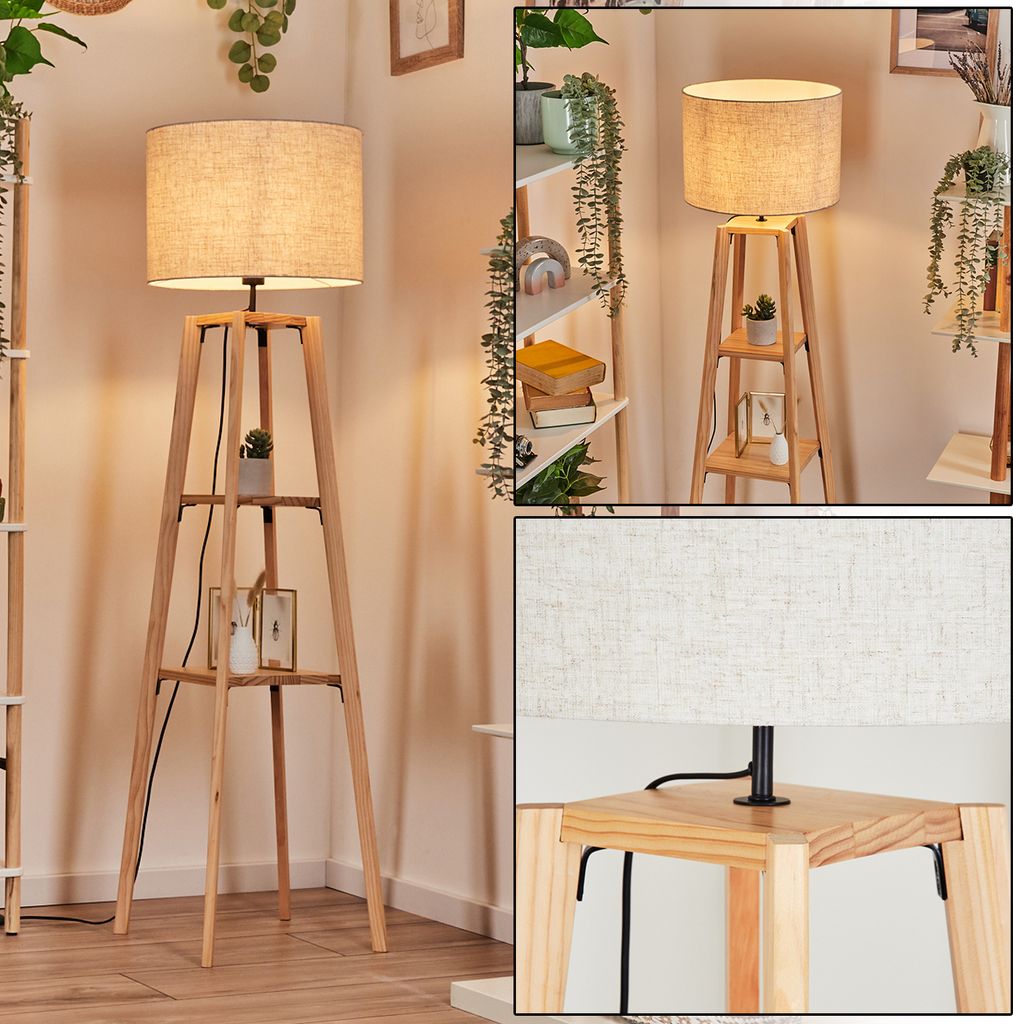 Schiavonea Stehlampe aus Holz/Stoff in Naturfarben/Beige