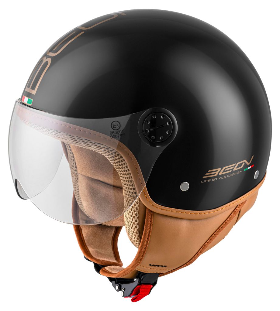 BEON Design Luxe Jethelm Scooterhelm mit Visier, M, Schwarz Produktbild 