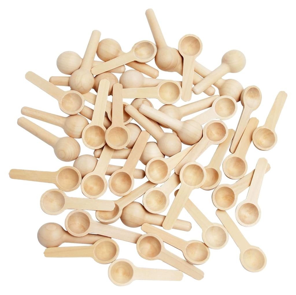 50 Stück Mini Holzlöffel Runde Salzlöffel aus Holz Klein Gewürzlöffel Holzkochlöffel für Salz Dessertlöffel Teelöffel Zuckerlöffel Marmel...