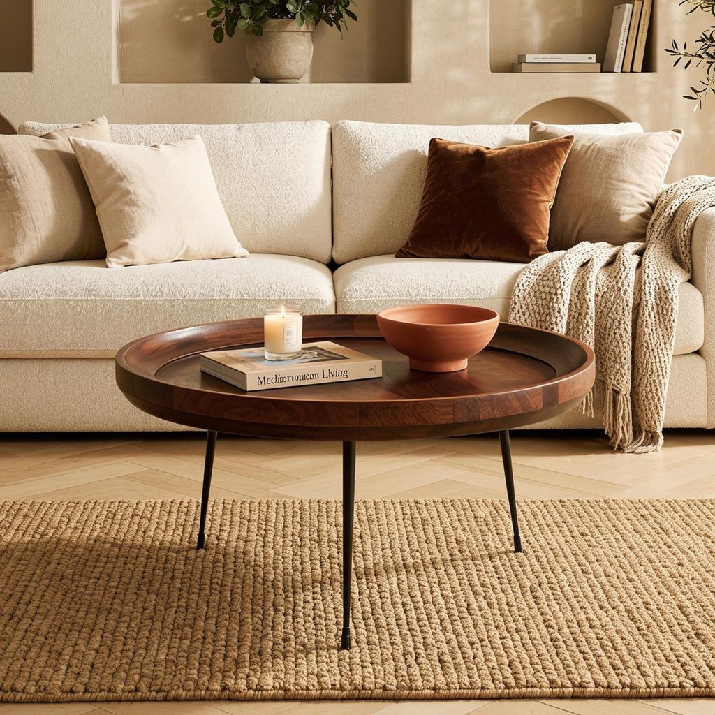 Couchtisch SELU rund 75 cm, Schwarz/Braun - Beistelltisch aus massivem Mangoholz, Coffee Table mit Metallgestell, Wohnzimmertisch im Industrial-Loo...