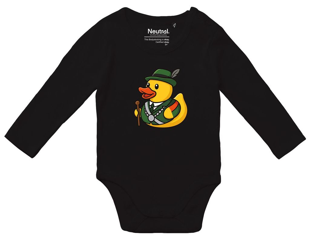 Huuraa Baby Body Quietscheente Schützenkönig Gummiente Schützenfest 74 Black Baumwolle Fairtrade Langarmbody Geschenkidee