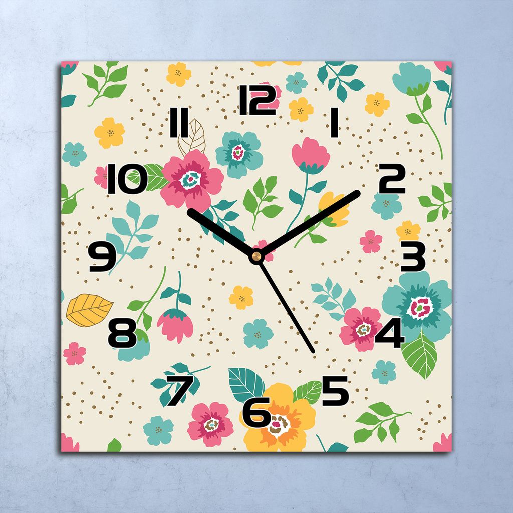 Wanduhr Echt-Glas-Küchenuhr Vintage Bunte Blumen Quarz Produktbild 