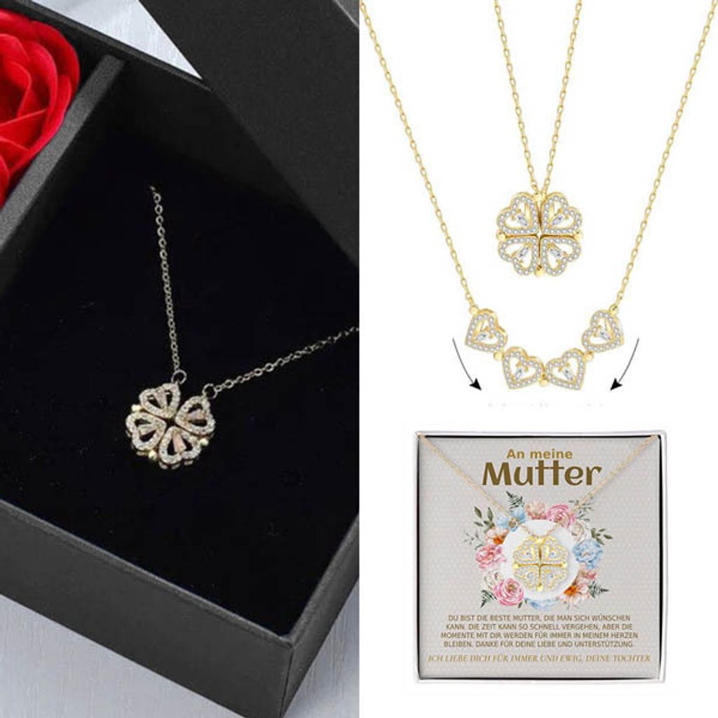 À ma mère - Collier 2en1 motif trèfle et cœur avec boîte à Image du produit 