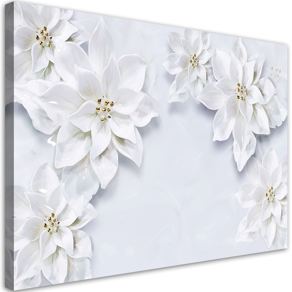 Leinwandbild Weiße Blumen Pflanzen Natur 100x70 Feeby Weiß bild für die wand bereit zum aufhängen